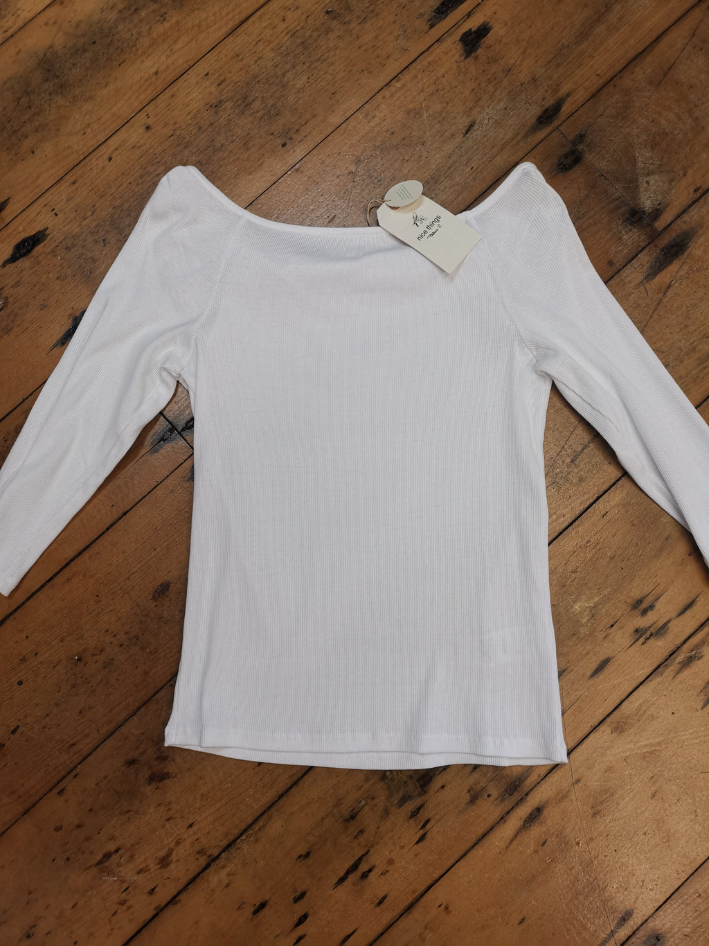 Nice Things - Boat neck rib tshirt White