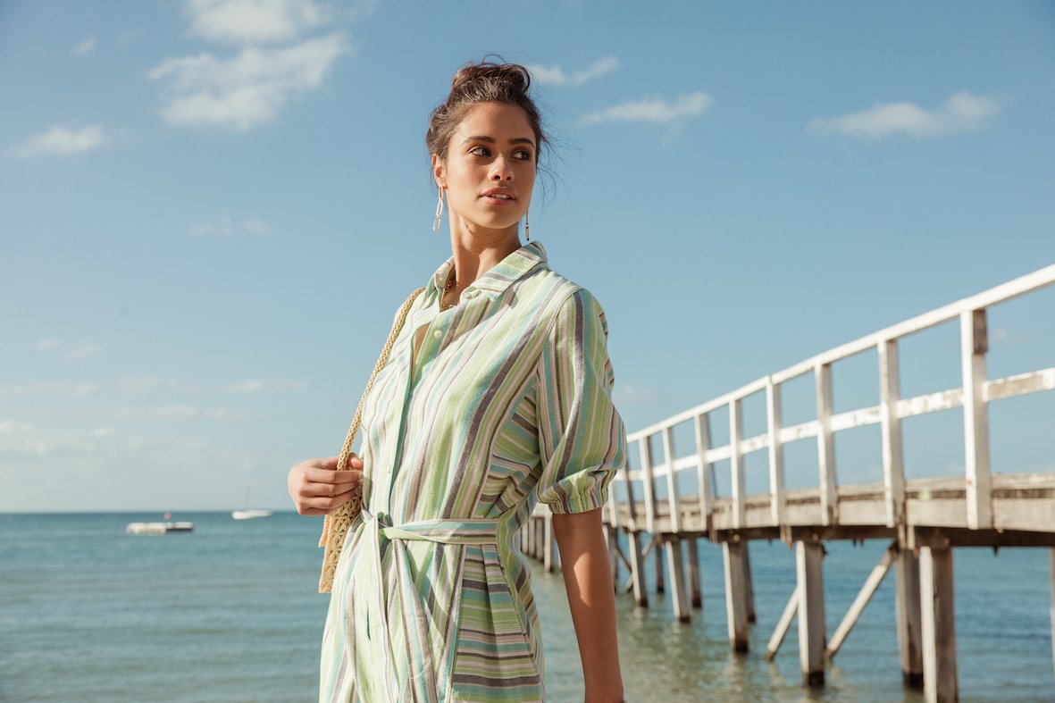 Bande Studio - Oceania Stripe Linen Shirt Dress