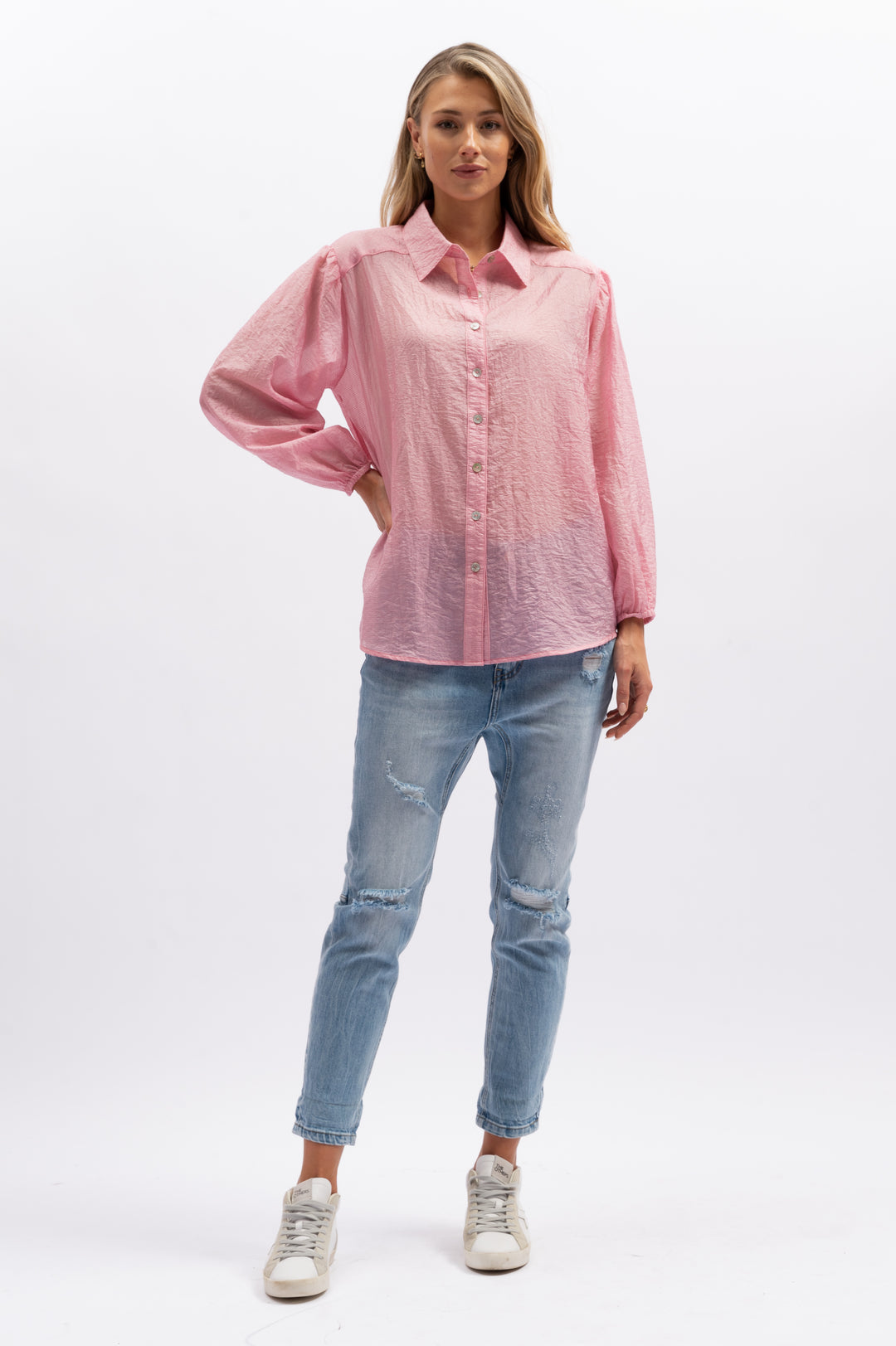 We Are The Others - Sheer Stripe Shirt Pink